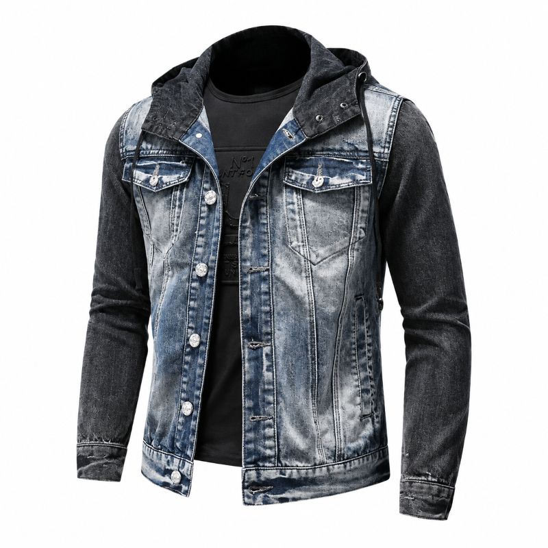 Veste en jean à capuche homme bleue et noire