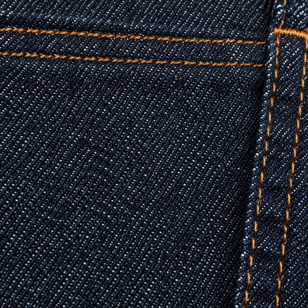 Détail sur la texture d'une veste en jean brut de qualité