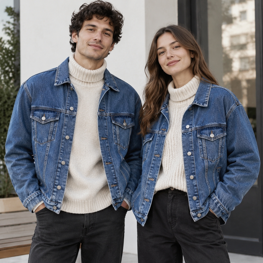 Look tendance avec veste en jean oversize facile à porter pour homme ou femme
