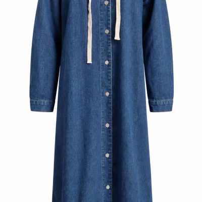 Veste en jean longue femme bleue à capuche – Trench vintage délavé